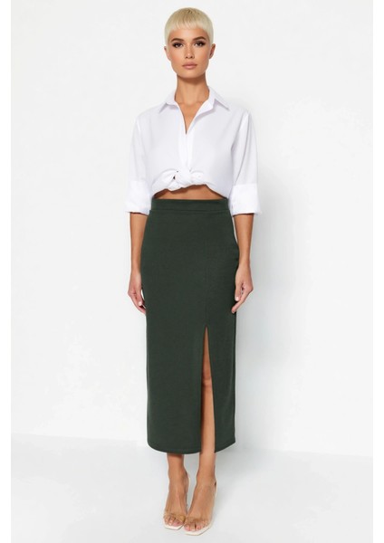 Kadın Yüksek Bel Kalem Yırtmaçlı Örme Etek Fonksiyonel Dayanıklı Kaliteli Konforlu Estetik fırsatları