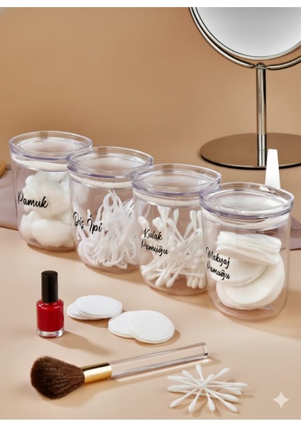 EBA HOME 4'lü Etiketli Akrilik Mika Makyaj Pamuğu & Kulak Pamuğu & Diş Ipi & Pamukluk Saklama Kutusu 400ML fiyatları