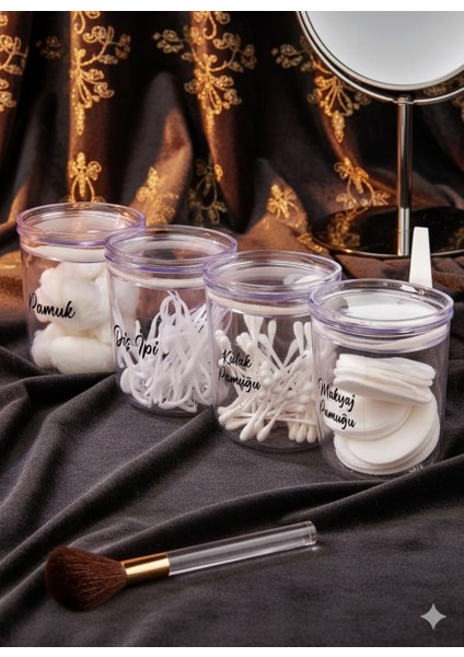 EBA HOME 4'lü Etiketli Akrilik Mika Makyaj Pamuğu & Kulak Pamuğu & Diş Ipi & Pamukluk Saklama Kutusu 400ML modelleri