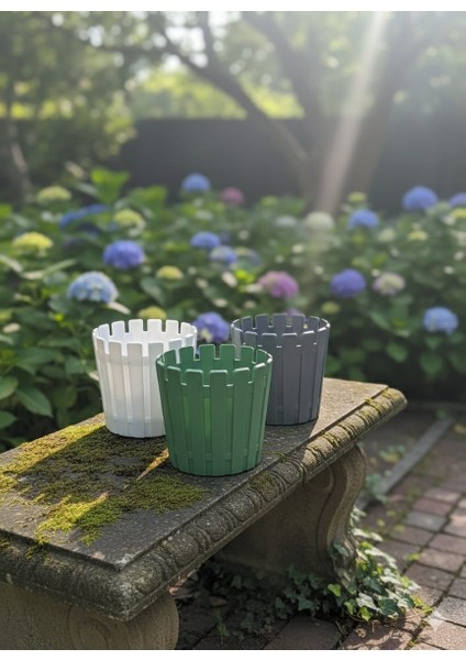 3 Lü Saksı Seti Iç Hazneli Çit Model Saksı 3,5 Litre