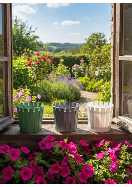 3 Lü Saksı Seti Iç Hazneli Çit Model Saksı 3,5 Litre fırsatları