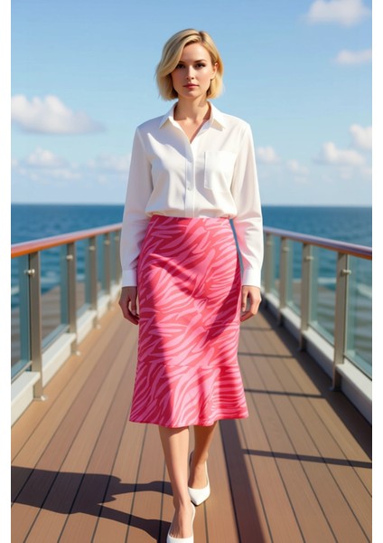 Kadın Animal Desenli Midi Etek Yüksek Bel Balık Kalıp Dokuma Fonksiyonel Dayanıklı Estetik