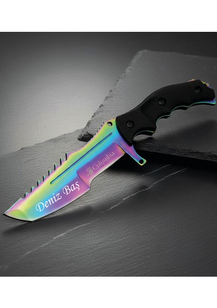 Kişiye Özel Isimli Isim Baskılı 0026B 21.5 cm Columbia Huntsman Bıçak Gökkuşağı Bıçak