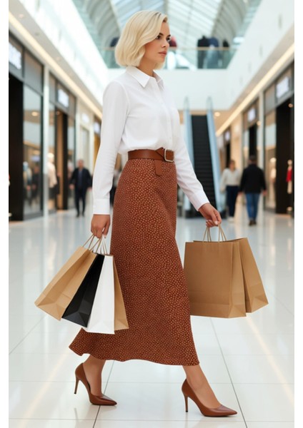 Kadın Puantiye Desenli Maxi Boy Dokuma Etek Yüksek Bel A Kesim Fonksiyonel Dayanıklı Rahat modelleri