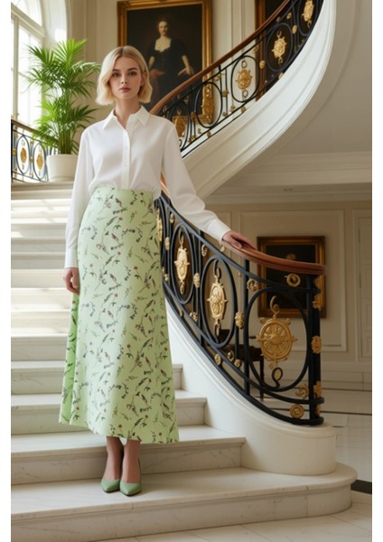 Kadın Puantiye Desenli Maxi Boy Dokuma Etek Yüksek Bel A Kesim Fonksiyonel Dayanıklı Rahat fiyatları