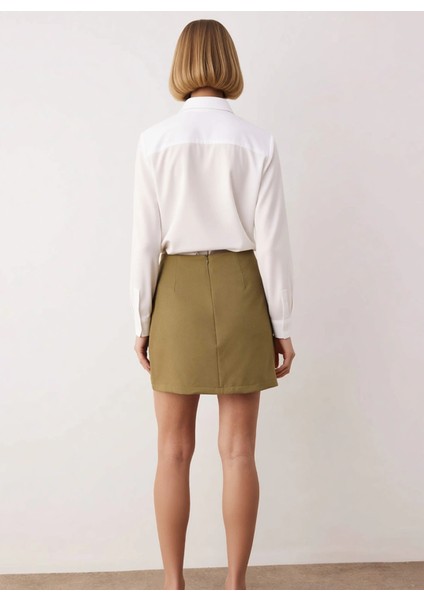 Kadın Düz Dokuma Mini Etek Yüksek Bel Düğme Detaylı Fonksiyonel Dayanıklı Kaliteli Estetik indirimleri