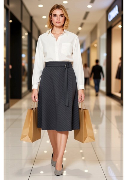 Kadın Midi Kloş Etek Çizgili Dokuma Poliviskon Kalıp Fonksiyonel Dayanıklı Kaliteli Modern modelleri