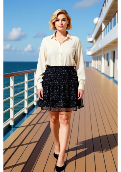 Kadın Fırfırlı Mini Etek Düşük Bel Çiçek Desenli Şifon Kumaş Fonksiyonel Dayanıklı Estetik