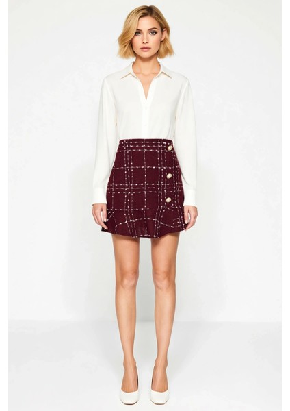 Kadın Yüksek Bel A Line Tüvit Mini Etek Düğmeli Volanlı Fonksiyonel Dayanıklı Kaliteli Şık fırsatları