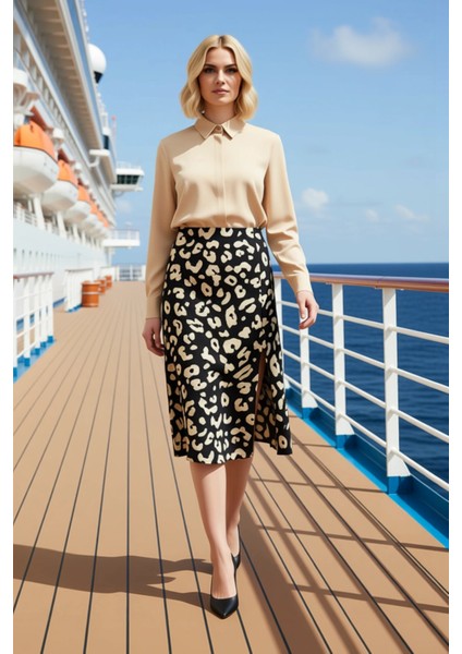 Kadın Hayvan Desenli Midi Etek A Kesim %100 Viskon Dokuma Fonksiyonel Dayanıklı Kaliteli Şık