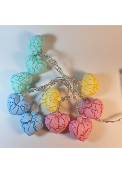 Rengarenk Çatlak Kalp 10'lu Dekoratif LED Lamba, 2 Metre, Şık ve Neşeli Aydınlatma