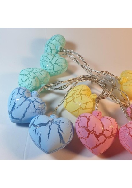 Rengarenk Çatlak Kalp 10'lu Dekoratif LED Lamba, 2 Metre, Şık ve Neşeli Aydınlatma