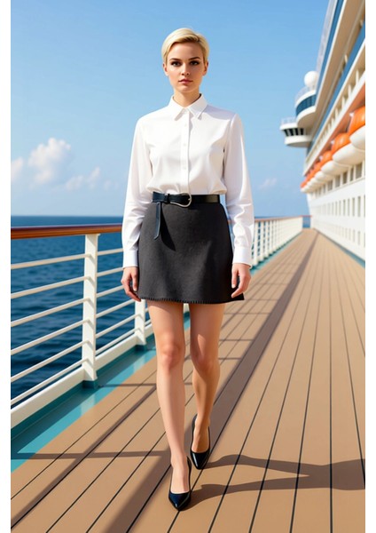 Kadın Kemerli A Kesim Mini Triko Etek %50 Pamuk %50 Akrilik Fonksiyonel Dayanıklı Kaliteli