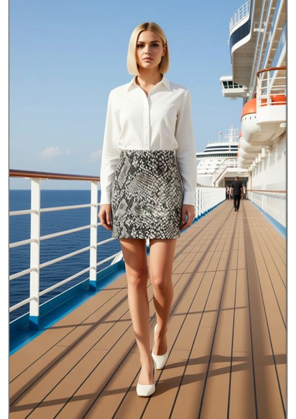 Kadın Yüksek Bel Kalem Mini Etek Interlok Kumaş Yırtmaçlı Fonksiyonel Dayanıklı Kaliteli Şık