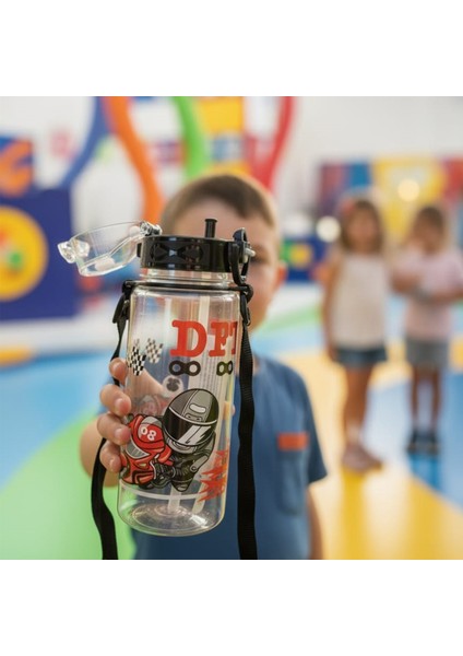 Desenli Otomatik Kapak Pipetli Okul Matarası, Plastik Çocuk Matarası 500 ml modelleri