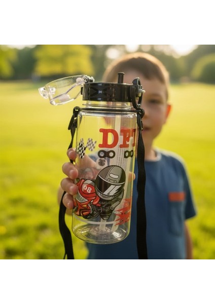 Desenli Otomatik Kapak Pipetli Okul Matarası, Plastik Çocuk Matarası 500 ml fırsatları