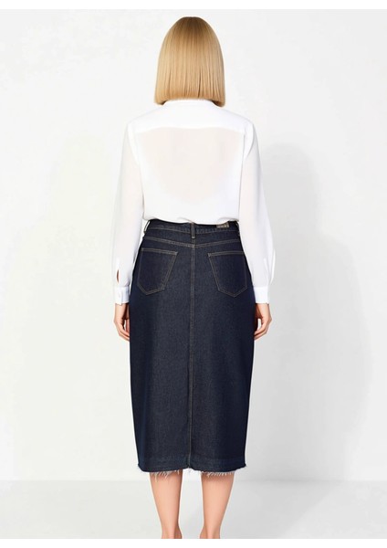 Kadın Yüksek Bel Ön Yırtmaçlı Midi Denim Etek Fonksiyonel Dayanıklı Kaliteli Konforlu Spor indirimleri