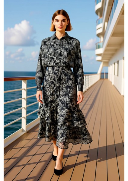 Kadın Maxi Etek Yüksek Bel Hayvan Desenli Şifon Kalıp Fonksiyonel Dayanıklı Kaliteli Rahat