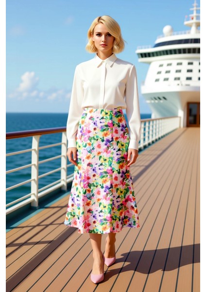 Kadın Balık Kalıp Maxi Boy Dokuma Etek Çiçek Desenli Fonksiyonel Dayanıklı Kaliteli Modern