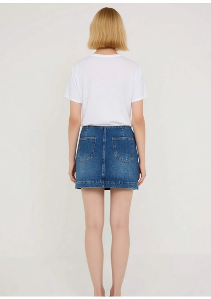 Kadın 100 Pamuk Düz Desen Rigid Dokuma Denim A Line Kalıp Kemer Detaylı Kısa Boy Mini Etek indirimleri