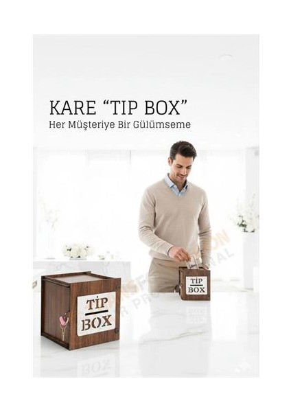 Bfs Lazer Kesim Ahşap Tip Box – Bahşiş Kutusu | 13X13X12 cm Dekoratif Kutu