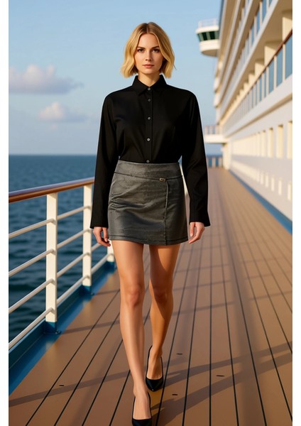 Kadın Düz Dokuma Mini Etek %90 Polyester %10 Metalize Polyester Fonksiyonel Dayanıklı Spor