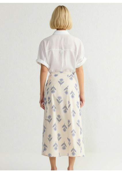 Kadın A Line Midi Etek Yüksek Bel Çiçek Desenli Dokuma %50 Keten %50 Pamuk Fonksiyonel Şık indirimleri