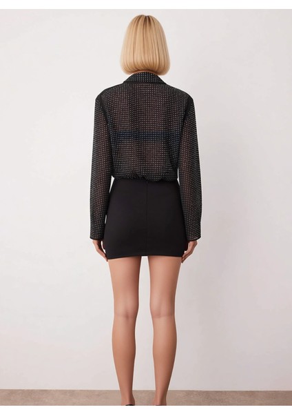 Kadın Mini Etek Düz Dokuma Kalıp Dar %88 Polyester %12 Elastan Taş Detaylı Fonksiyonel Şık indirimleri