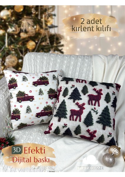2li Kırlent Kılıfı Seti 43X43 cm Fermuarlı Çift Taraflı Dijital Baskı Yılbaşı Yeni Yıl Noel Konsepti New Year Christmas Fifty Home fiyatları