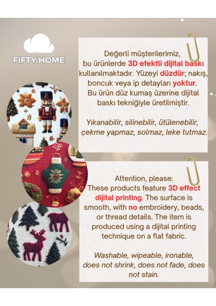2li Kırlent Kılıfı Seti 43X43 cm Fermuarlı Çift Taraflı Dijital Baskı Yılbaşı Yeni Yıl Noel Konsepti New Year Christmas Fifty Home modelleri