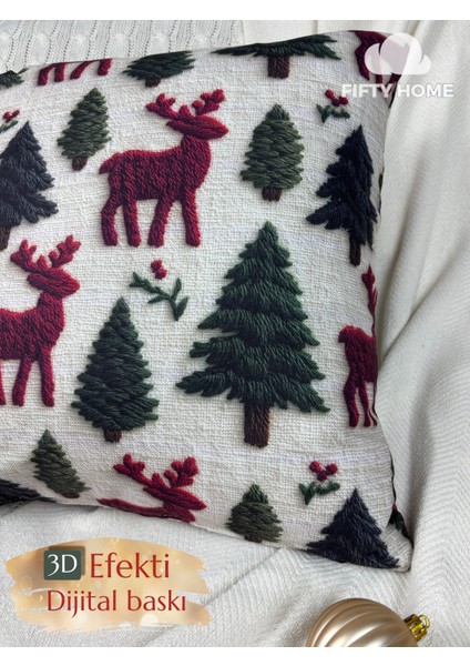 2li Kırlent Kılıfı Seti 43X43 cm Fermuarlı Çift Taraflı Dijital Baskı Yılbaşı Yeni Yıl Noel Konsepti New Year Christmas Fifty Home fırsatları