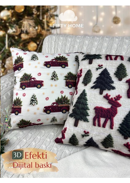 2li Kırlent Kılıfı Seti 43X43 cm Fermuarlı Çift Taraflı Dijital Baskı Yılbaşı Yeni Yıl Noel Konsepti New Year Christmas Fifty Home indirimleri