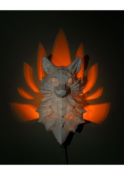 Dokuz Kuyruklu Tilki LED Işıklı Gece Lambası 3D Duvar Süsü USB Kablolu
