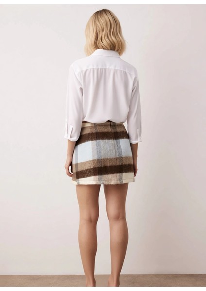 Kadın A Kesim Mini Etek Ekose Desen Dokuma Kemer Detaylı Anvelop Kesim Püsküllü Kenar Spor indirimleri