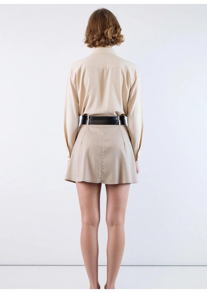 Kadın Piliseli Mini Etek Çift Kemerli Dar Kalıp Fonksiyonel Dayanıklı Kaliteli Konforlu Şık indirimleri