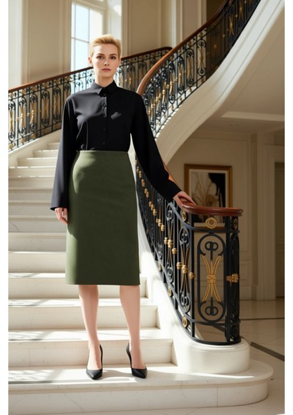 Kadın Yüksek Bel Kalem Midi Etek Yırtmaçlı Örme Kumaş Fonksiyonel Dayanıklı Kaliteli Rahat fiyatları