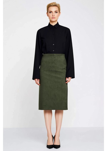 Kadın Yüksek Bel Kalem Midi Etek Yırtmaçlı Örme Kumaş Fonksiyonel Dayanıklı Kaliteli Rahat fırsatları