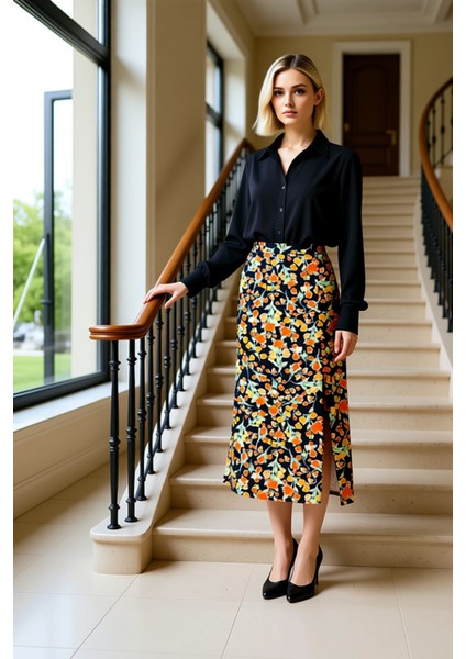 Kadın Midi Etek Yırtmaçlı A Line Kalıp %100 Viskoz Fonksiyonel Dayanıklı Kaliteli Konforlu fiyatları