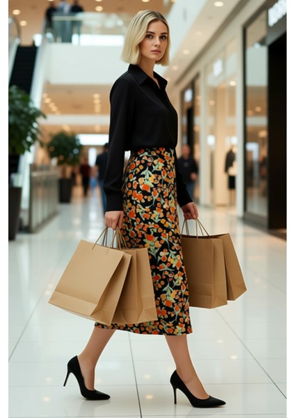 Kadın Midi Etek Yırtmaçlı A Line Kalıp %100 Viskoz Fonksiyonel Dayanıklı Kaliteli Konforlu modelleri