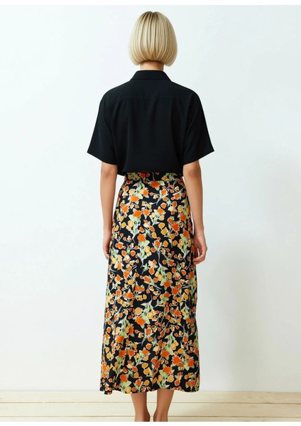 Kadın Midi Etek Yırtmaçlı A Line Kalıp %100 Viskoz Fonksiyonel Dayanıklı Kaliteli Konforlu indirimleri