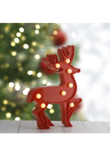 LED Işıklı Geyik Plastik Pilli Gece Lambası 25 cm