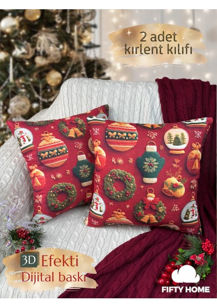 2li Kırlent Kılıfı Seti 43X43 cm Fermuarlı Çift Taraflı Dijital Baskı Yılbaşı Yeni Yıl Noel Konsepti New Year Christmas Fifty Home fırsatları
