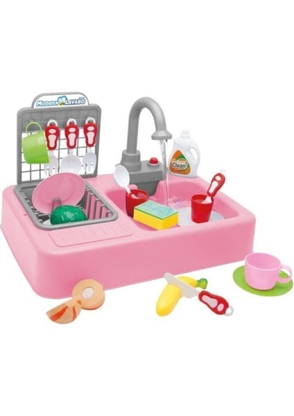 Pembe Mutfak Lavabo Seti Su ile Çalışır Çocuk Bulaşık Yıkama Çeşmeli Su Akar Oyuncak fiyatları