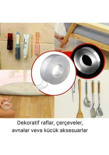Şeffaf Çift Taraflı Nano Bant–2 Metre 18MM Iz Bırakmaz, Süper Güçlü Yapışkan, Çok Amaçlı Montaj Band modelleri