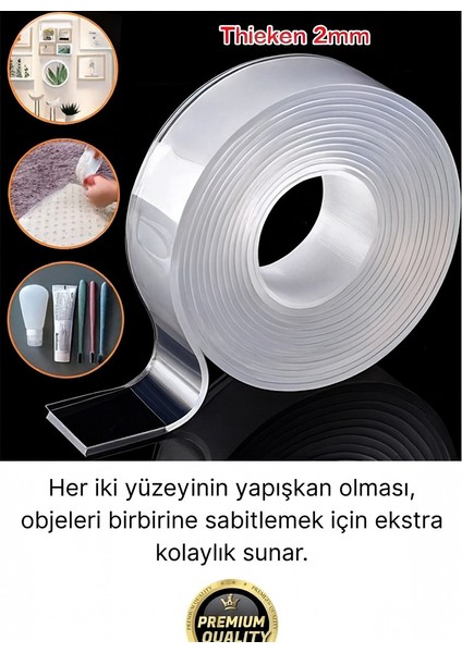 Şeffaf Çift Taraflı Nano Bant–2 Metre 18MM Iz Bırakmaz, Süper Güçlü Yapışkan, Çok Amaçlı Montaj Band fırsatları