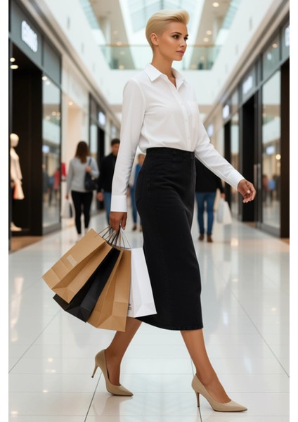 Kadın Midi Kalem Denim Etek Yüksek Bel Düz Kesim Fonksiyonel Dayanıklı Kaliteli Konforlu Şık modelleri