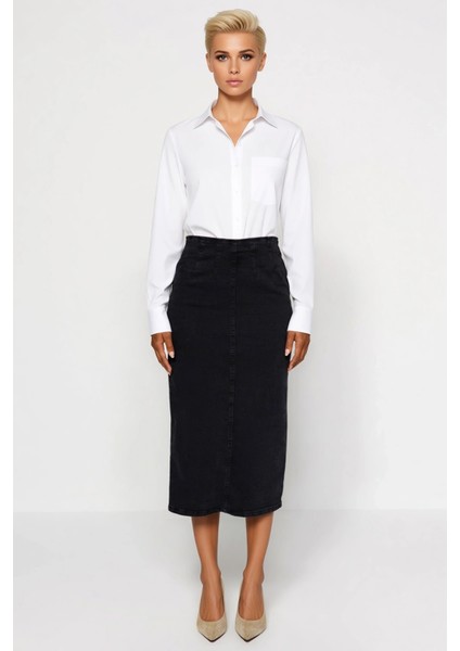 Kadın Midi Kalem Denim Etek Yüksek Bel Düz Kesim Fonksiyonel Dayanıklı Kaliteli Konforlu Şık fırsatları