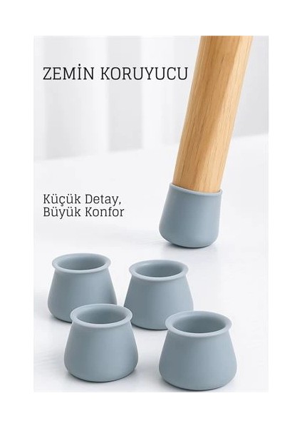 Bfs Silikonlu Sandalye Ayak Koruyucu – Sessiz ve Çiziksiz Kullanım, 4’lü Set Gri
