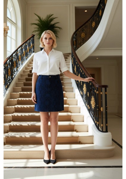 Kadın Etnik Desenli Yüksek Bel Denim Mini Etek Fonksiyonel Dayanıklı Kaliteli Konforlu Şık fiyatları