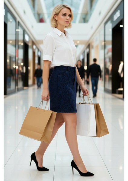 Kadın Etnik Desenli Yüksek Bel Denim Mini Etek Fonksiyonel Dayanıklı Kaliteli Konforlu Şık modelleri